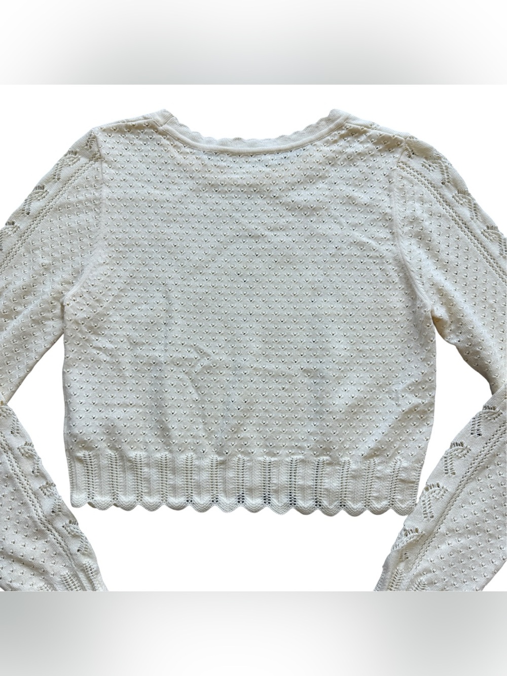 LoveShackFancy Sinfonia Cropped Pullover Cream Pointelle Bow Knit Sweater Small - Picture 13 of 13